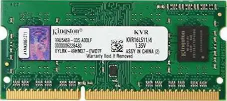 MEMORIA RAM PARA PORTATIL KINGSTON KVR16LS11/4 DE 4GB PC3L 1280, DDR3