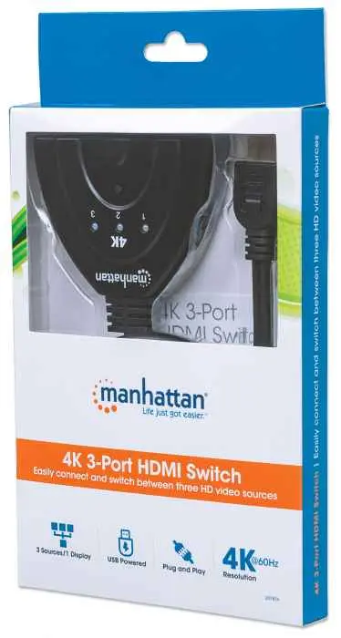 CONMUTADOR MANHATTAN 207874 HDMI 4K DE 3 PUERTOS 
