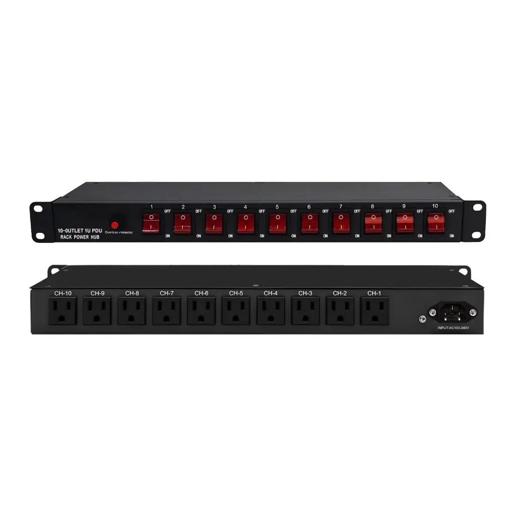 PDU CENTROPOWER PDU10-SP DE 10 TOMAS PARA RACK DE 19P TIPO MENA 5-15    